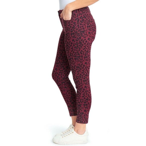 Social Standard by Sanctuary Ankle Pants Womens 12 Red Cheetah Print Skinny FIt - Picture 3 of 15